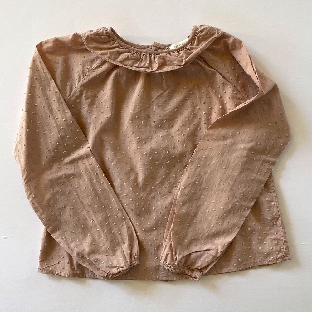 NWOT Olivier London Majorie Top - dusty rose pink swiss dot cotton blouse, 7-8Y